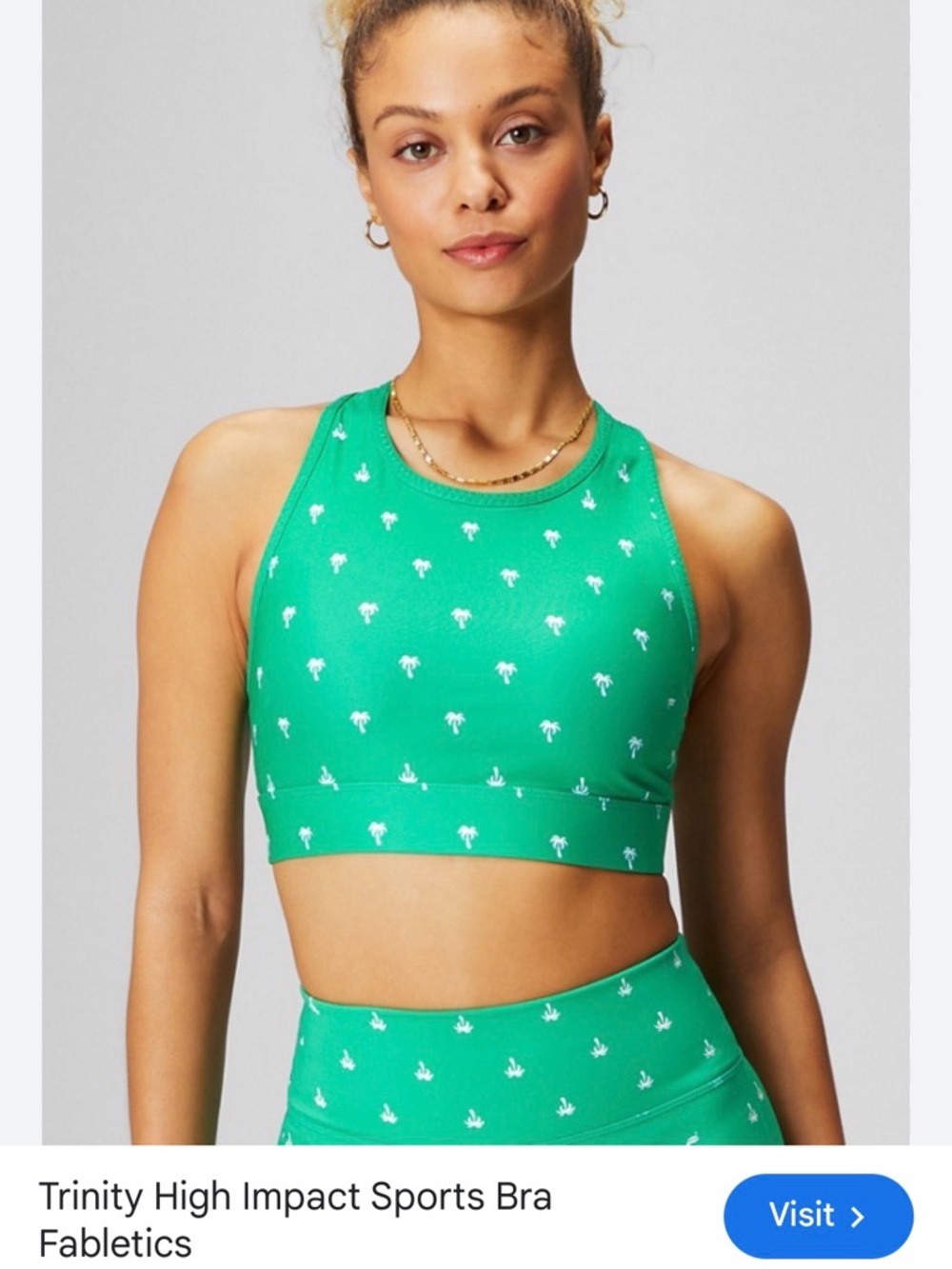 Fabletics medium Green Palm-Print High Support Crop Bra
